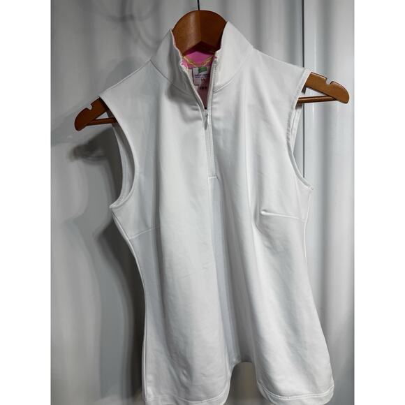 Sailor Sailor Sleeveless White 1/4 Zip Pink Bamboo Trim UPF 50+ Performance NWT - Picture 4 of 12